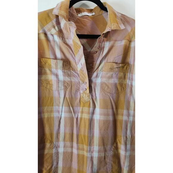 PrAna Deryn Champagne Plaid Roll Tab Sleeve Dress Large Active Camping Outdoors - Picture 15 of 16